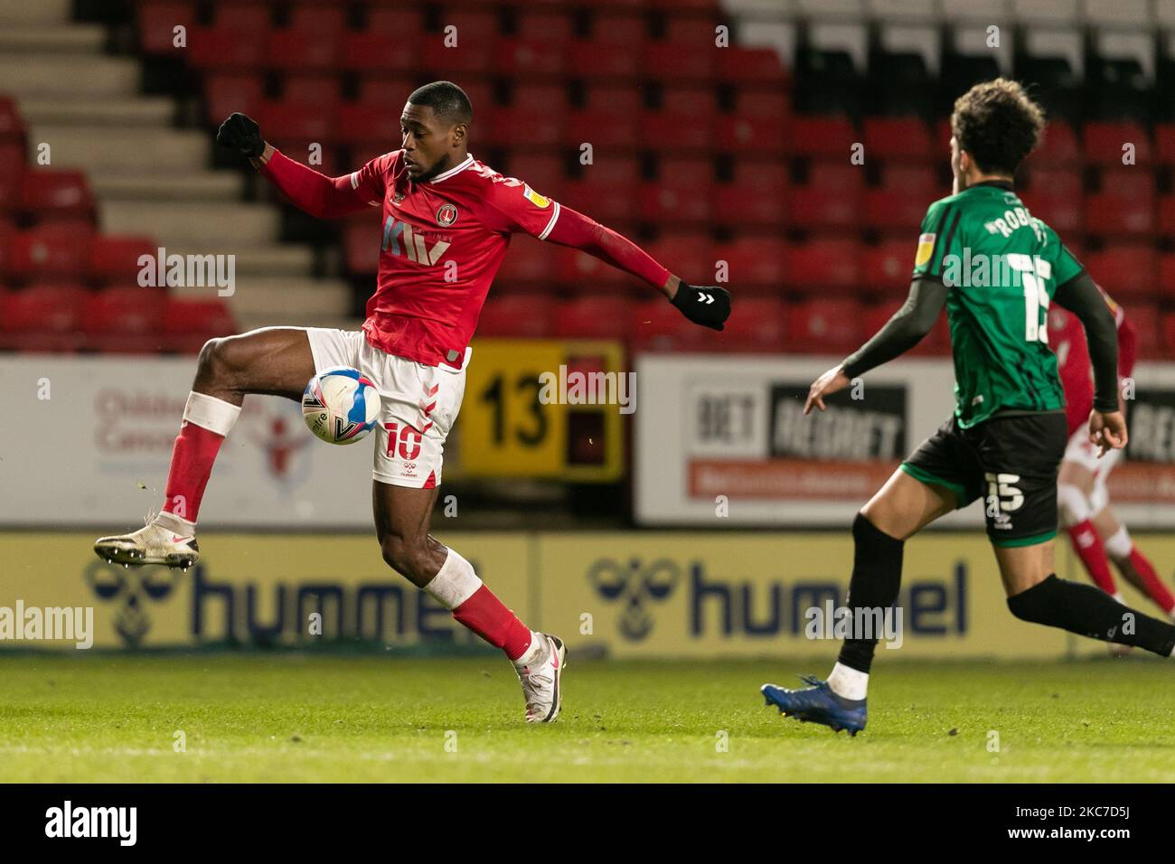Chuks Aneke of Charlton in action during the Sky Bet League 1 match between Charlton Athletic and Rochdale at The Valley, London on Tuesday 12th January 2021. (Photo by Juan Gaspari/MI News/NurPhoto) Stock Photo