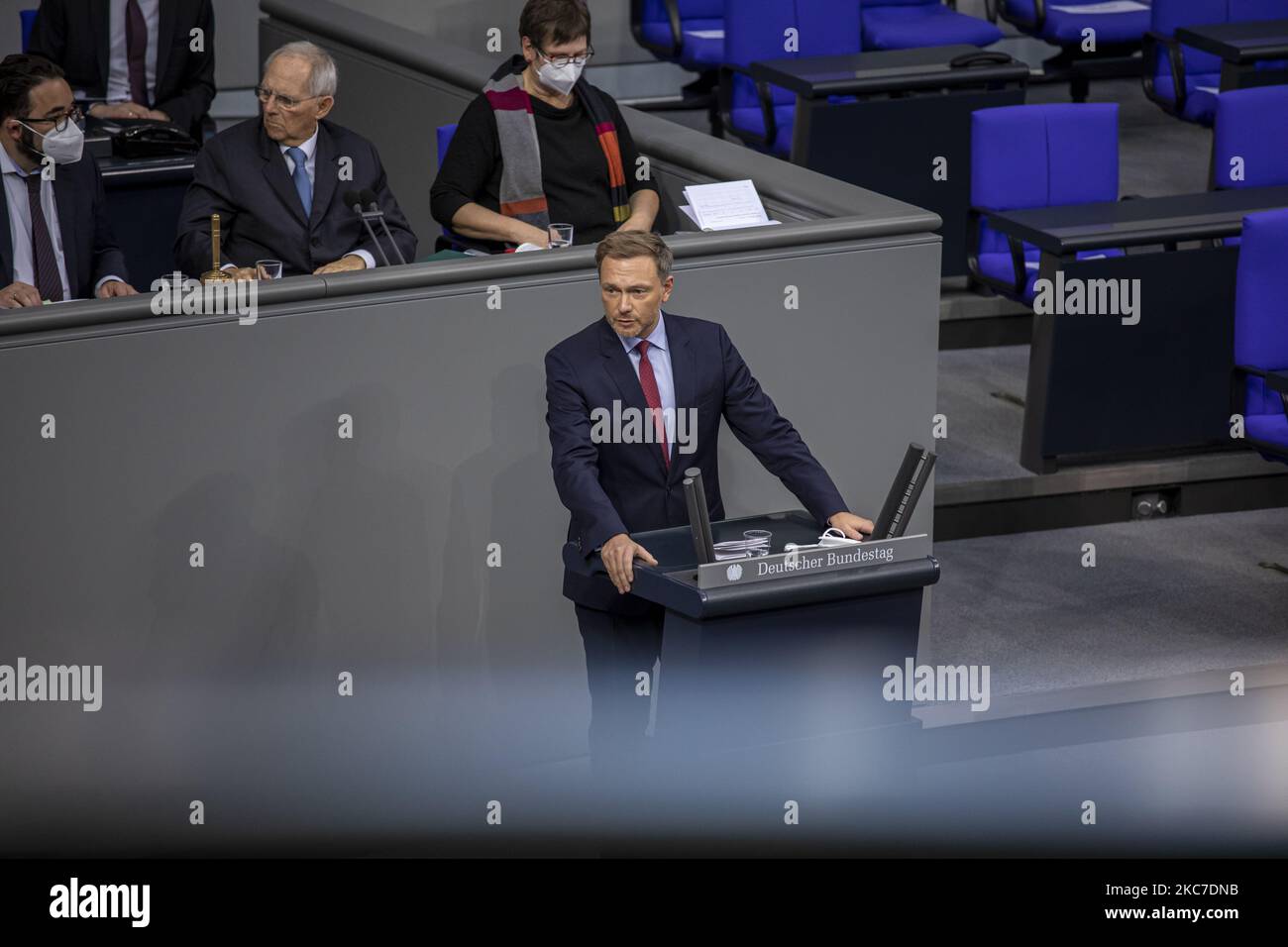 Christian Lindner, Wolfgang Schäuble attends the 203th Summit of the German Parliament, in Berlin, Germany, on January 13, 2021. (Photo by Achille Abboud/NurPhoto) Stock Photo