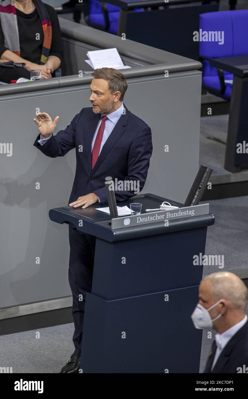 Christian Lindner attends the 203th Summit of the German Parliament, in Berlin, Germany, on January 13, 2021. (Photo by Achille Abboud/NurPhoto) Stock Photo