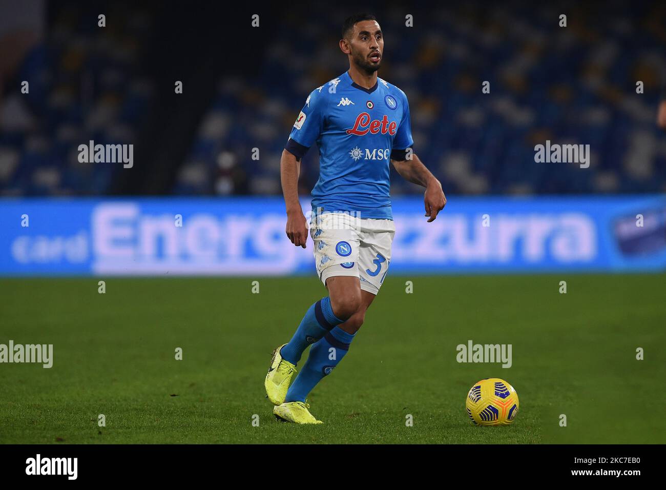 Faouzi Ghoulam of SSC Napoli during the Coppa Italia match between SSC Napoli and Empoli FC at Stadio Diego Armando Maradona Naples Italy on 13 January 2021. (Photo by Franco Romano/NurPhoto) Stock Photo