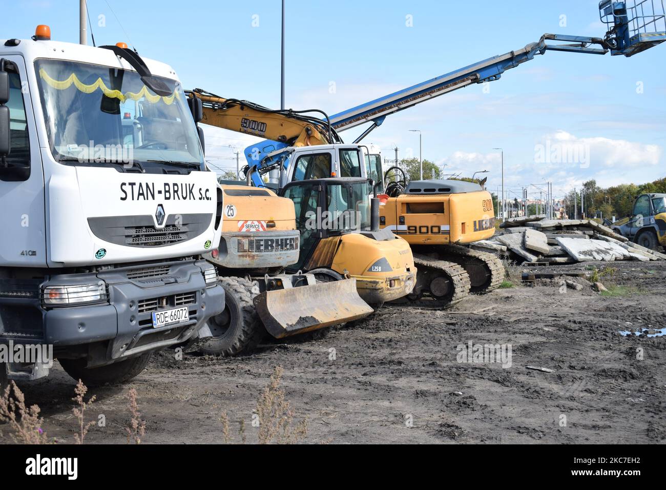 several construction machines at construction site Stock Photo