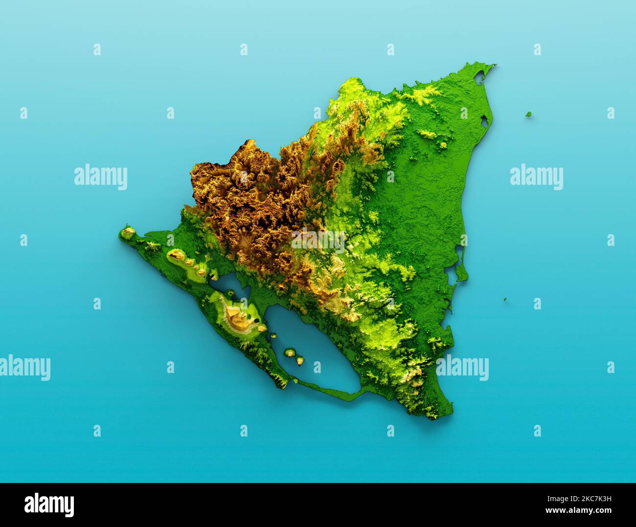 The topographic Nicaragua map 3d illustration against a blue background Stock Photo