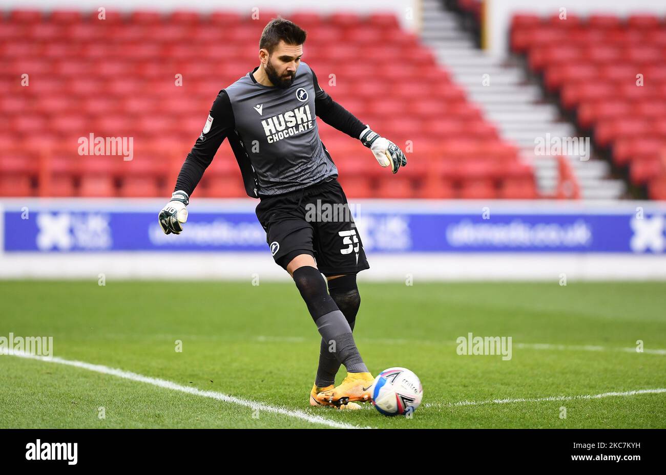Bartosz Bia?kowski of Millwall during the Sky Bet Championship match between Nottingham Forest and Millwall at the City Ground, Nottingham on Saturday 16th January 2021. (Photo by Jon Hobley/MI News/NurPhoto) Stock Photo