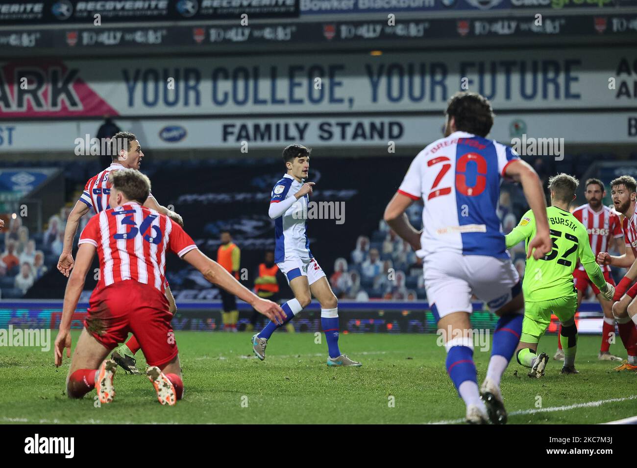 John Buckley of Blackburn Rovers scores his team's first goal during the Sky Bet Championship match between Blackburn Rovers and Stoke City at Ewood Park, Blackburn on Saturday 16th January 2021. (Photo by Pat Scaasi/MI News/NurPhoto) Stock Photo