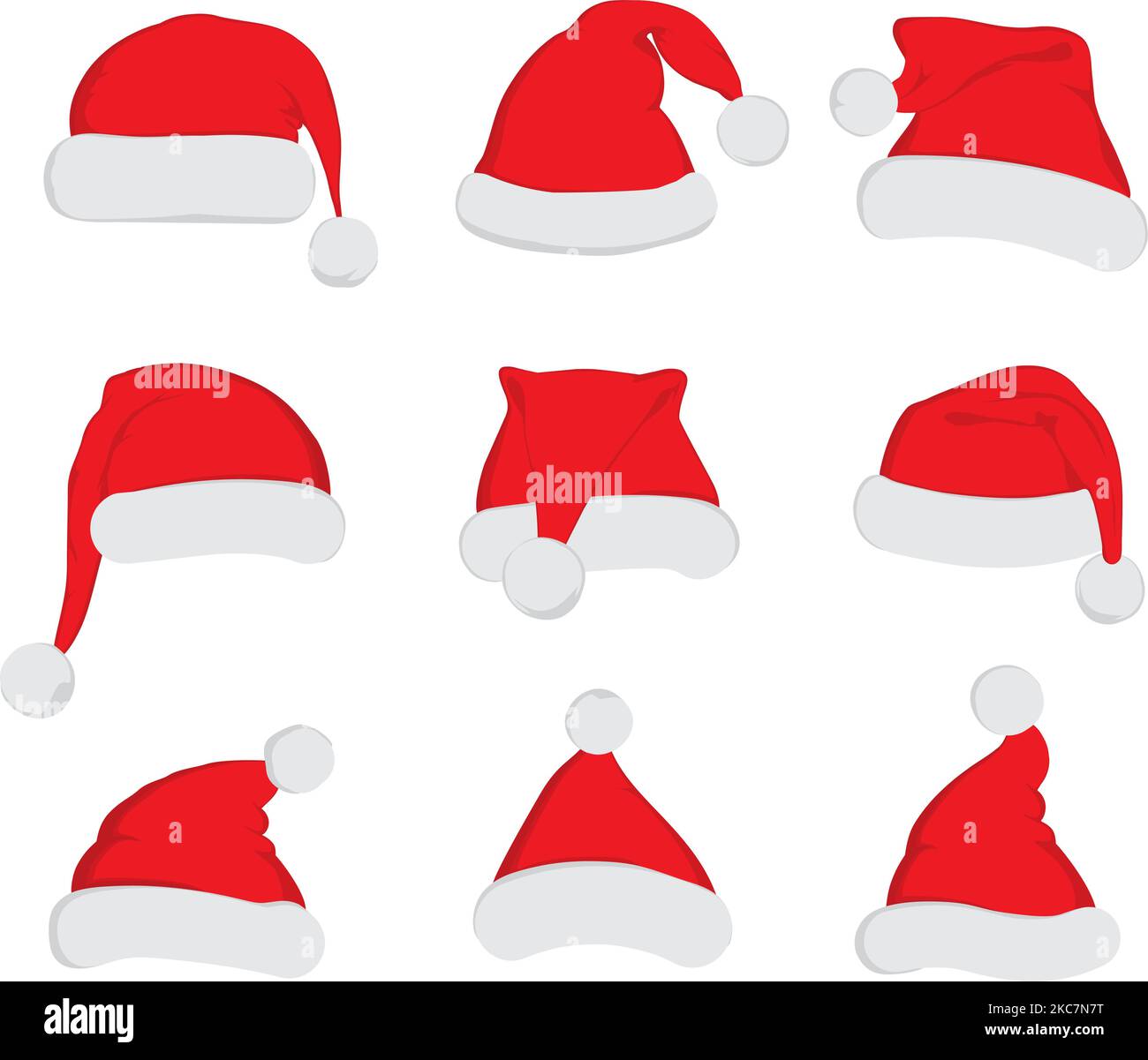 Santa Claus red hat set cut. Santa hat, Santa red hat isolated on white. New Year santa red hat . Santa head hat vector. Santa Christmas hat decoration vector. Cartoon santa cap xmas celebration Stock Vector