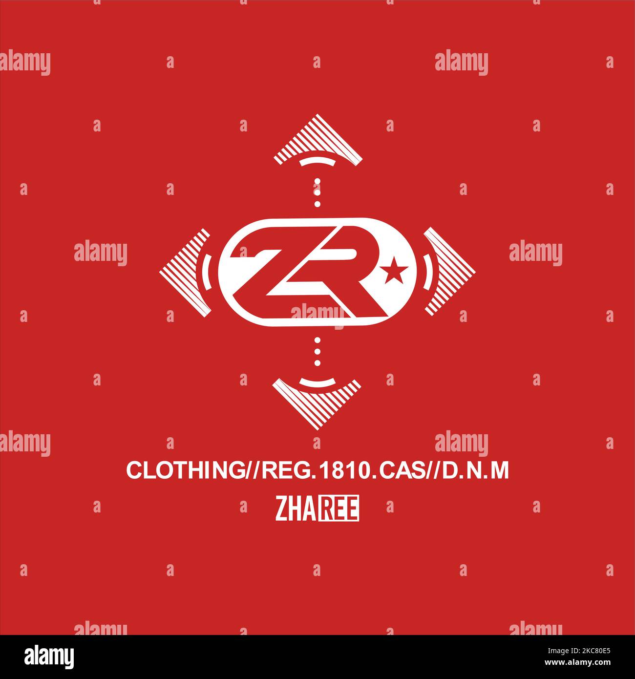 A minimalistic logo design for a clothing brand isolated on a red