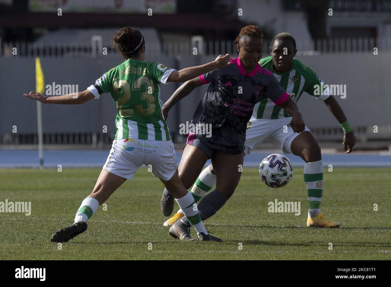 Lucia Mendez of Real Betis during the Primera Iberdrola match between Real Betis and Madrid CFF at Ciudad Deportiva Luis del Sol in Sevilla, Spain. (Photo by DAX Images/NurPhoto) Stock Photo