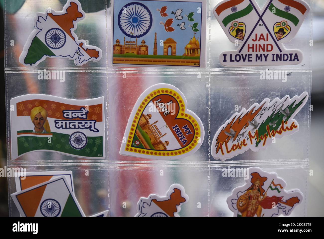 Street vendor selling tricolour stickers in the eve of 71st Republic