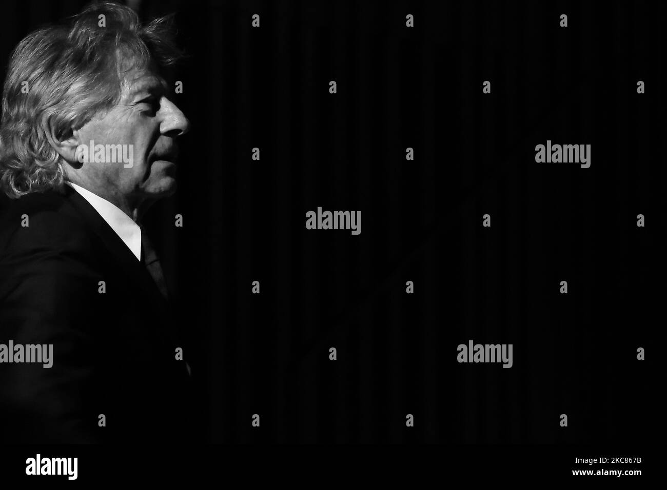 (EDITOR'S NOTE: Image was converted to black and white) Film director Roman Polanski during the concert at the Film Music Festival in Krakow, Poland on May 25, 2016. (Photo by Jakub Porzycki/NurPhoto) Stock Photo