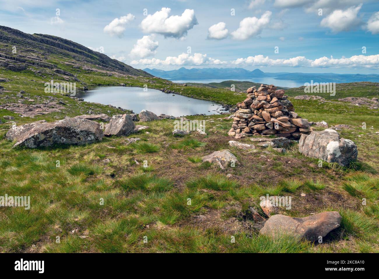 Top of 'pass of the Cattle',Loch Kishorn below,winding single track road runs through mountains of Applecross peninsula, in Wester Ross,Scottish Highl Stock Photo