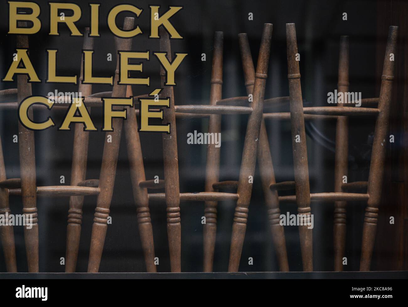 A view of a closed 'Brick Alley Cafe' in Dublin's Temple Bar seen