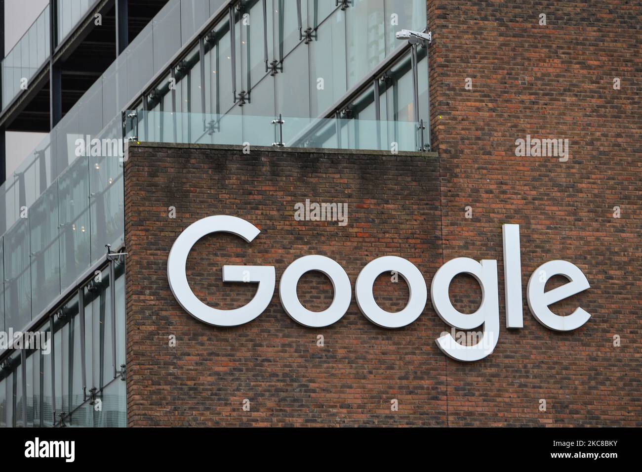 A view of Google logo on a Google building GRCQ1 in Dublin's Grand Canal area. On Friday, 29 January, 2021, in Dublin, Ireland. (Photo by Artur Widak/NurPhoto) Stock Photo