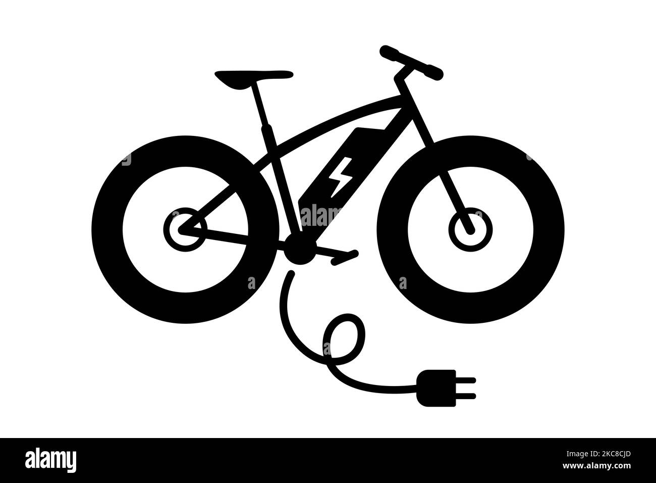 Electric fat bike icon. E-bike with charger plug. Stock Vector