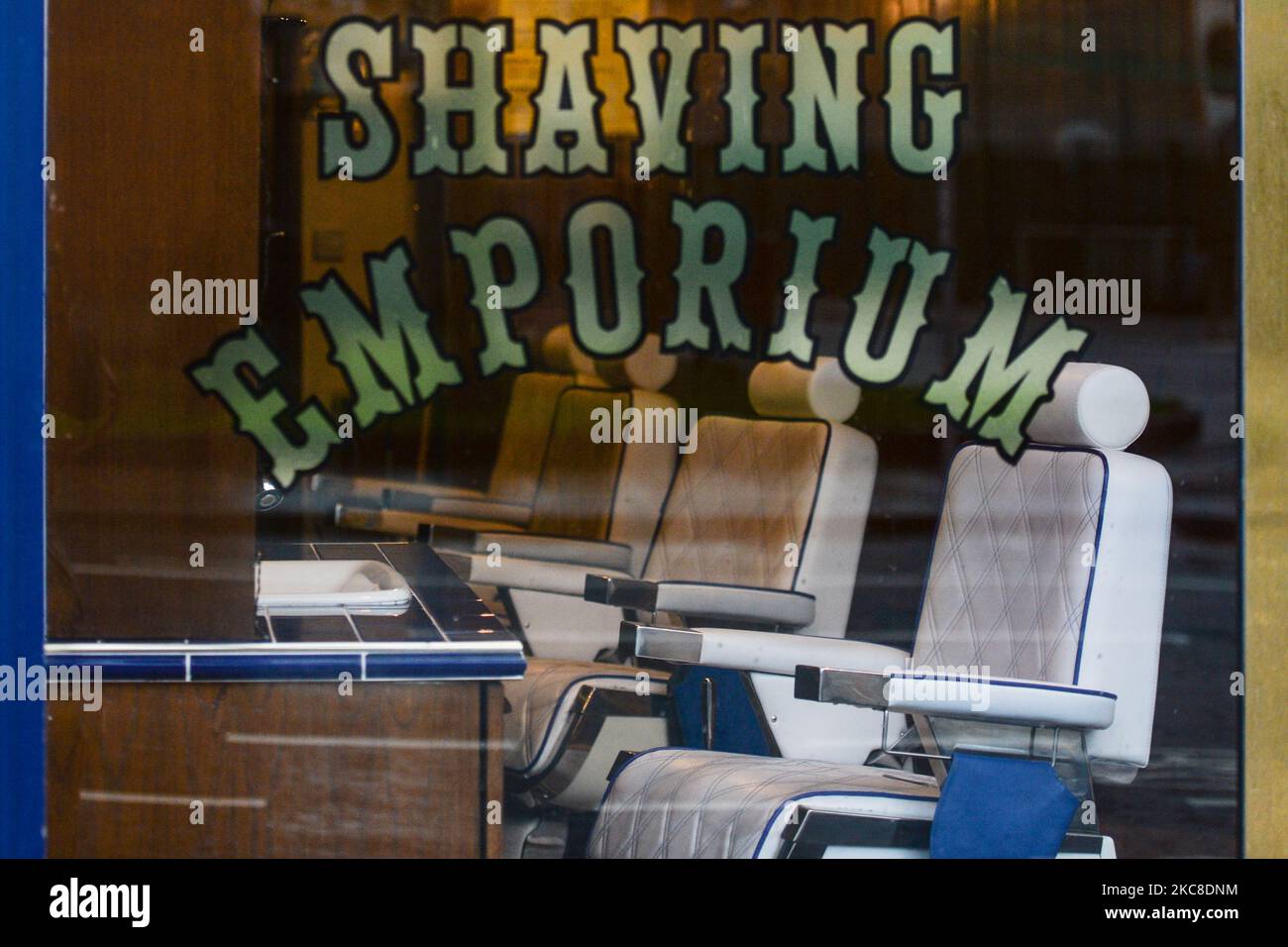 A closed Barber Shop Shaving Emporium seen in Dublin center during