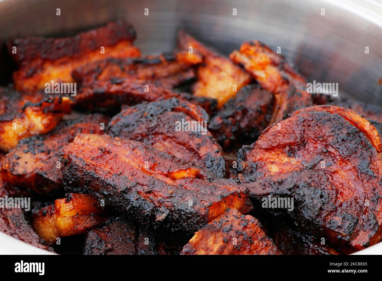 char siu pork belly, chinese style spice marinated grilled pork belly Stock Photo