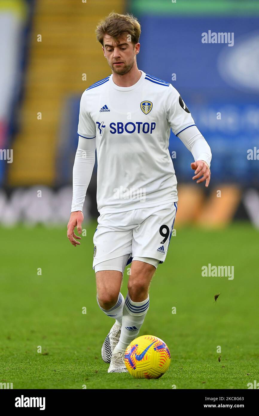 Patrick Bamford of Leeds United in action during the Premier League match between Leicester City and Leeds United at the King Power Stadium, Leicester,Englan on 31st January 2021. (Photo by Jon Hobley/MI News/NurPhoto) Stock Photo
