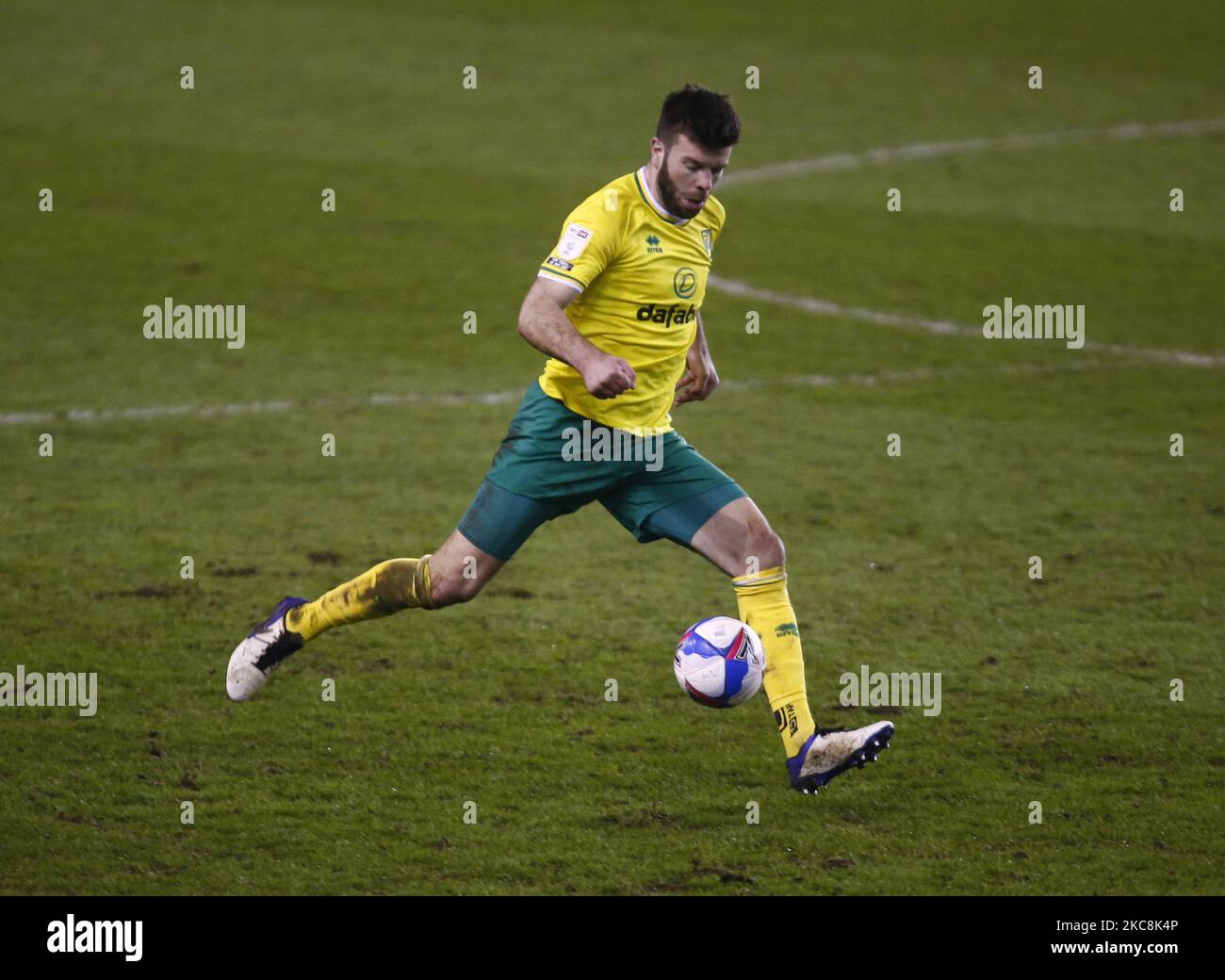 Norwich City's Grant Hanley during The Sky Bet Championship between Millwall and Norwich City at The Den Stadium, London on 2nd February, 2021 (Photo by Action Foto Sport/NurPhoto) Stock Photo
