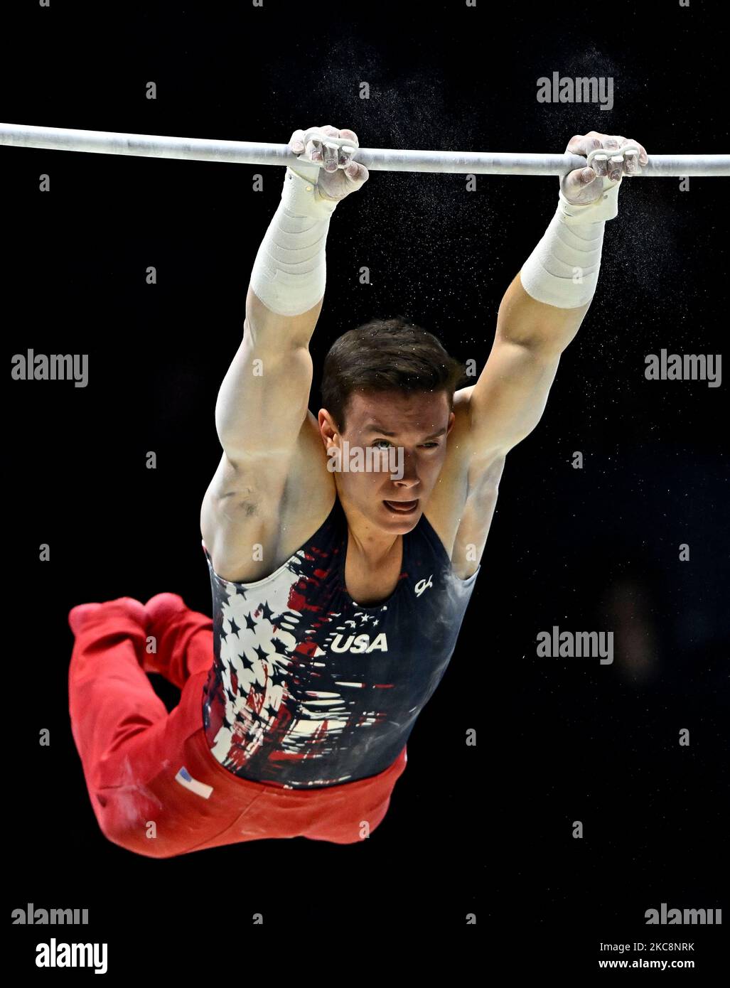 Liverpool, UK. 04th Nov, 2022. World gymnastics championships 2022. The M&S Bank arena. Liverpool. Brody Malone (USA) on the Horizontal bar during the mens all round final at the World gymnastics championships 2022. Credit: Sport In Pictures/Alamy Live News Stock Photo