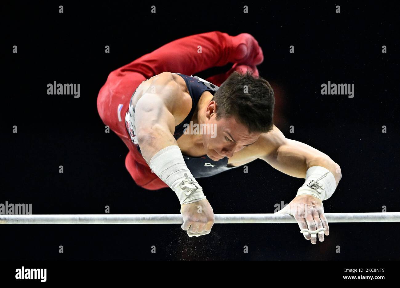 Liverpool, UK. 04th Nov, 2022. World gymnastics championships 2022. The M&S Bank arena. Liverpool. Brody Malone (USA) on the Horizontal bar during the mens all round final at the World gymnastics championships 2022. Credit: Sport In Pictures/Alamy Live News Stock Photo