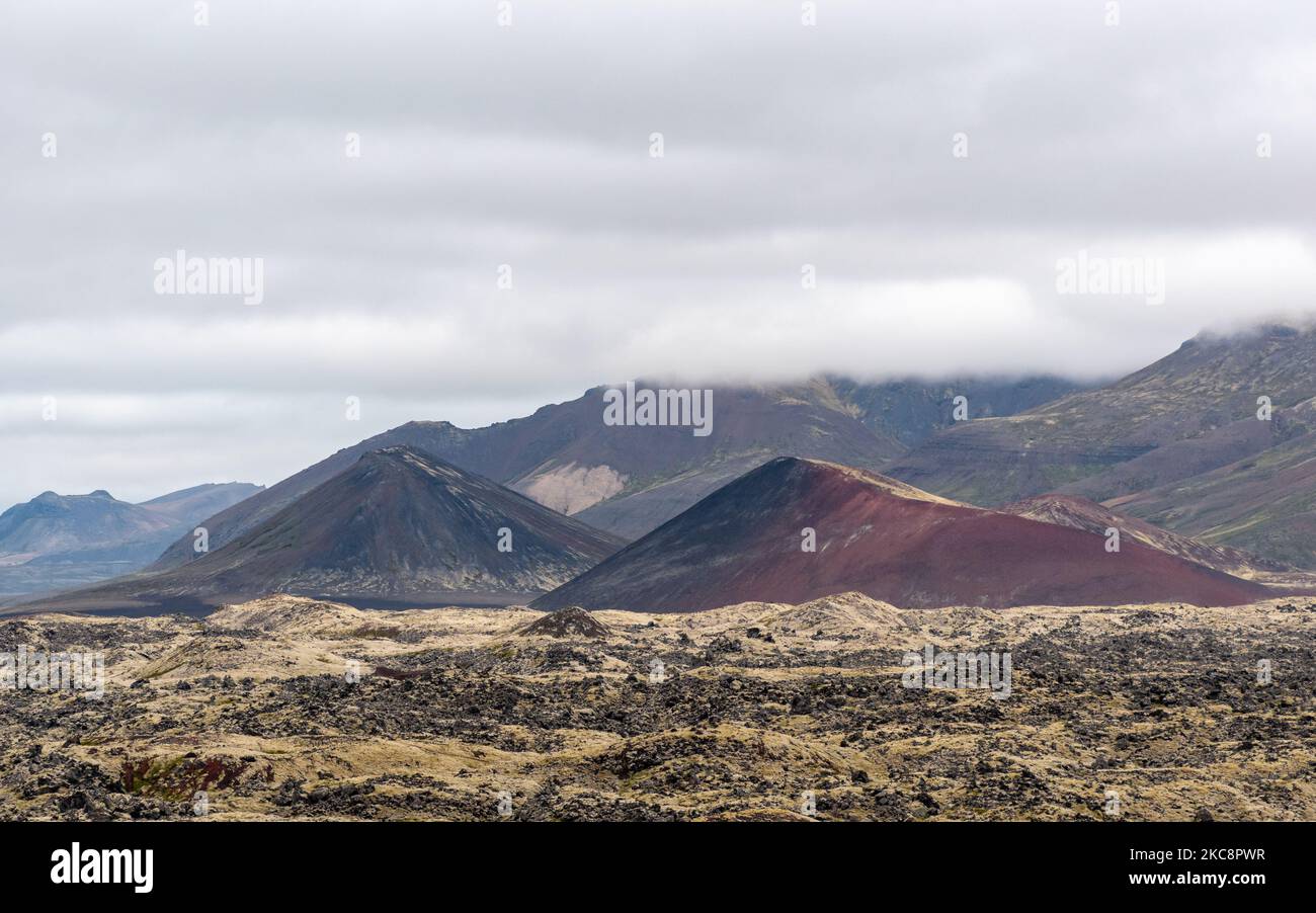 Cinder cones near the Selvallavatn lake in the Snaefellsnes peninsula in western Iceland Stock Photo