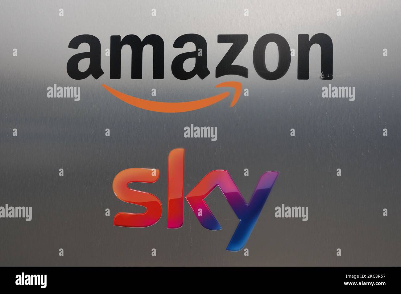 Amazon and SKy logos at the entrance to Amazon Ireland Shackleton