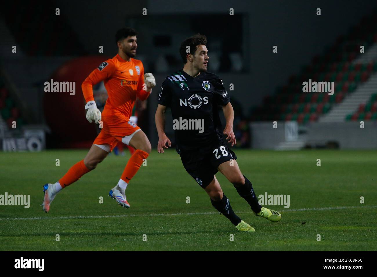 Pedro Gonçalves midfielder of Sporting CP looks on during the Liga Nos match between CS Maritimo and Sporting SP at Estádio do Maritimo on February 05, 2021 in Funchal, Madeira, Portugal. (Photo by Valter Gouveia/NurPhoto) Stock Photo