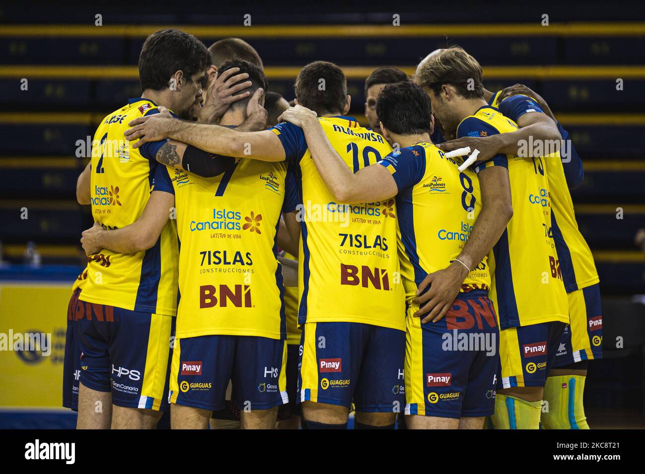 CV Guaguas players during the Copa del Rey match between CV Guaguas and Rotogal Boiro VB at Centro Insular de Deportes in Las Palmas de Gran Canaria, Spain. (Credit: San Acosta) (Photo by DAX Images/NurPhoto) Stock Photo