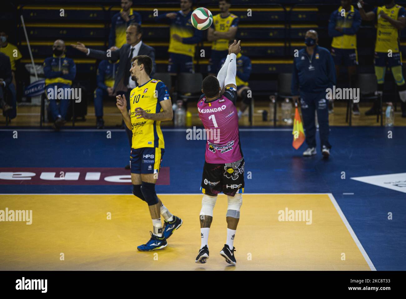 Alejandro Fernandez Rojas of CV Guaguas during the Copa del Rey match between CV Guaguas and Rotogal Boiro VB at Centro Insular de Deportes in Las Palmas de Gran Canaria, Spain. (Photo by DAX Images/NurPhoto) Stock Photo