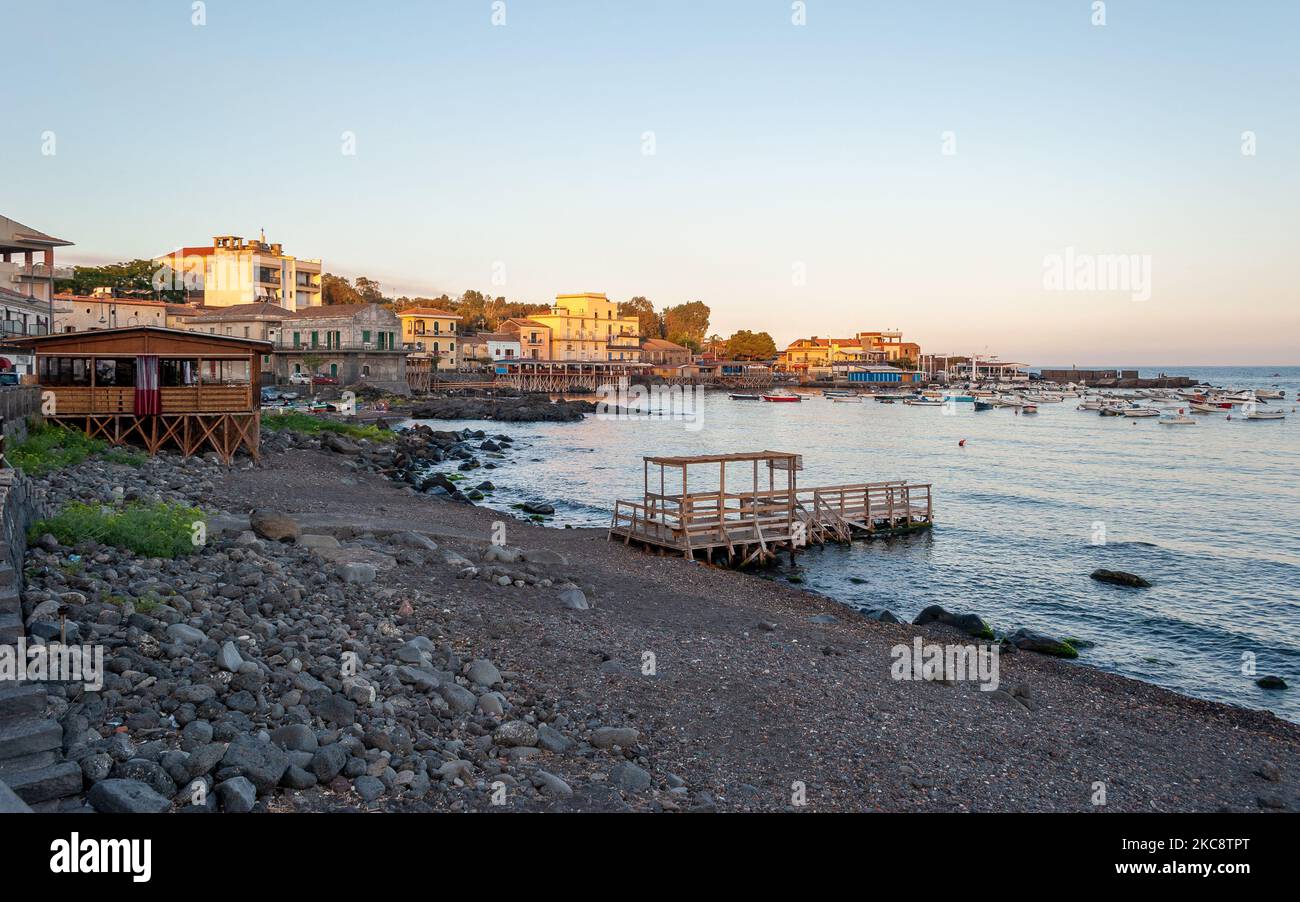 The waterfront of Capo Mulini, a small town near Catania; Sicily, Italy Stock Photo