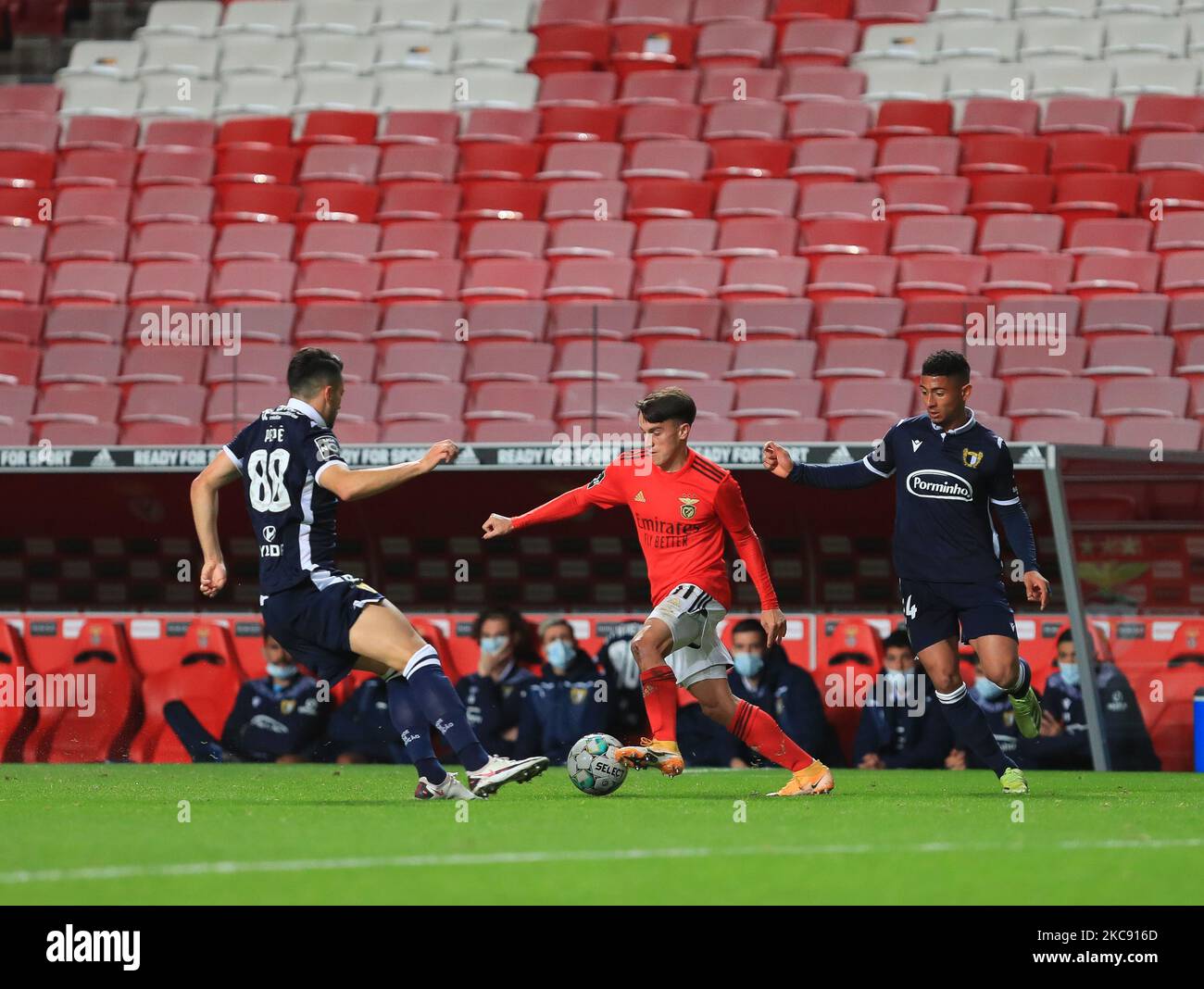 Franco Cervi of SL Benfica in action during the Liga NOS match between SL Benfica and FC Famalicao at Estadio da Luz on February 8, 2021 in Lisbon, Portugal. (Photo by Paulo Nascimento/NurPhoto) Stock Photo