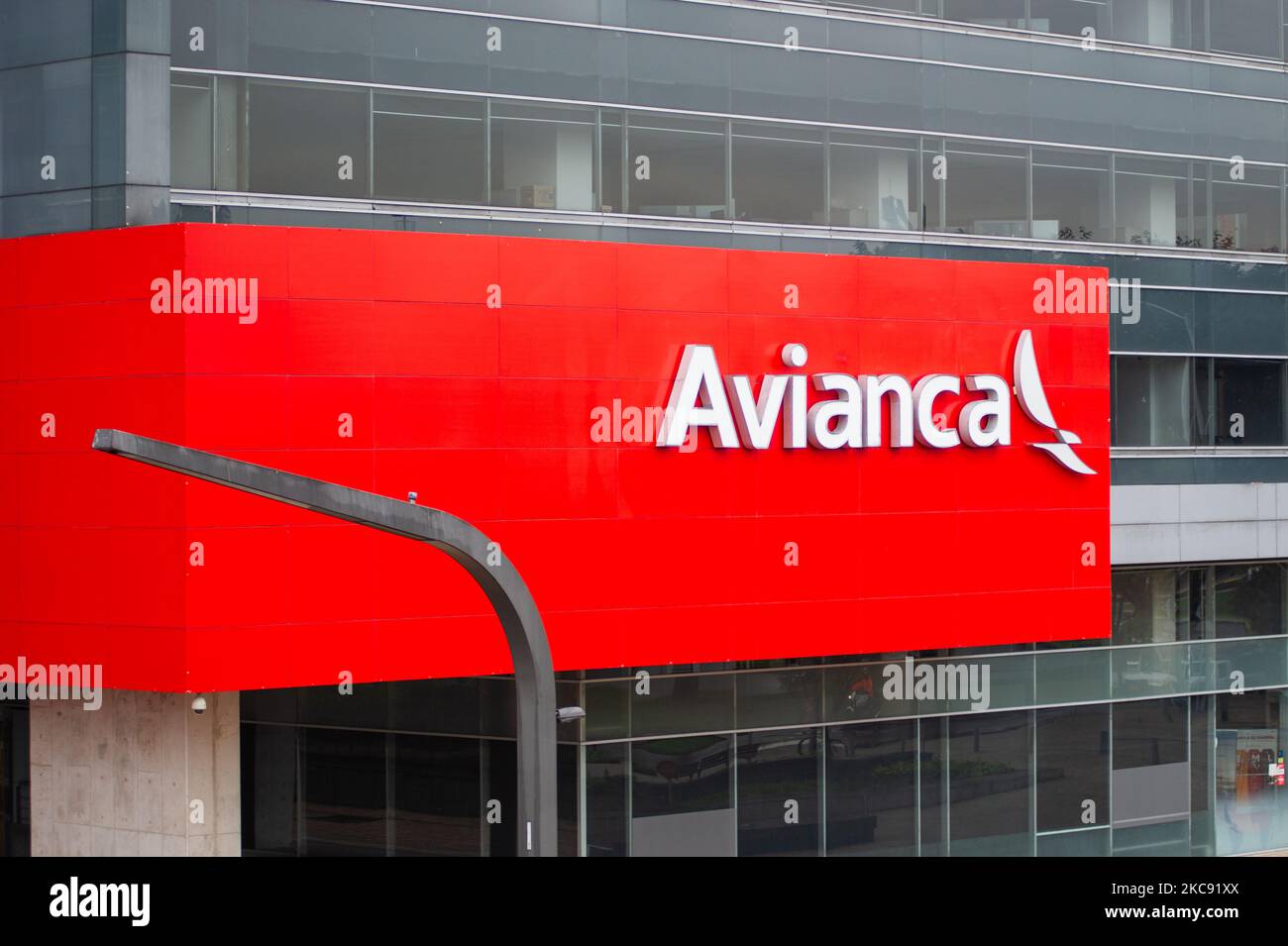 Avianca airliner company logo seen in Bogota Colombia on February 9, 2021. (Photo by Sebastian Barros/NurPhoto) Stock Photo