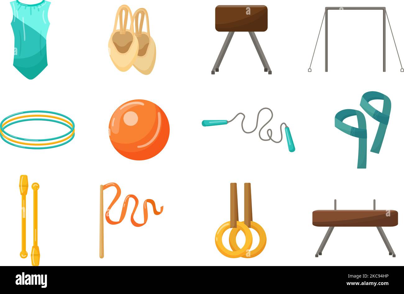 Gymnastics equipment icons set cartoon vector. Gym practice. Workout training Stock Vector