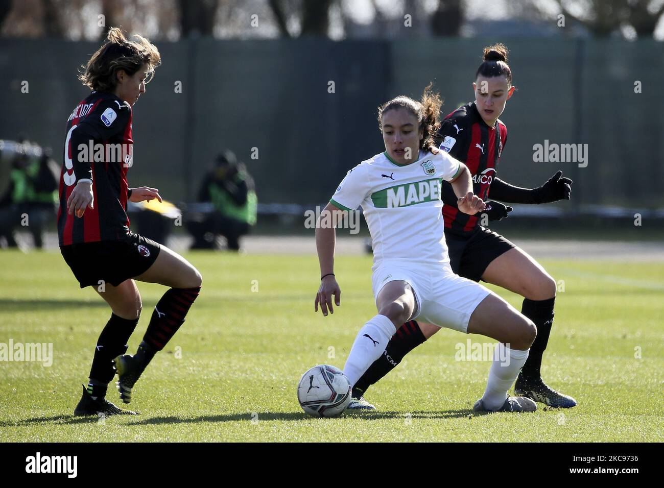 Haley Bugeja of US Sassuolo in action during the Women Coppa Italia match between AC Milan and US Sassuolo at Centro Sportivo Vismara on February 13, 2021 in Milan, Italy. (Photo by Giuseppe Cottini/NurPhoto) Stock Photo