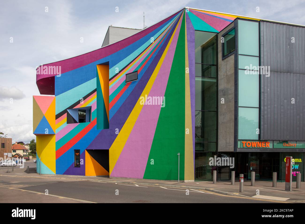 The historic colorful Towner Gallery with a painting by Lothar Gotz in Eastbourn, UK Stock Photo