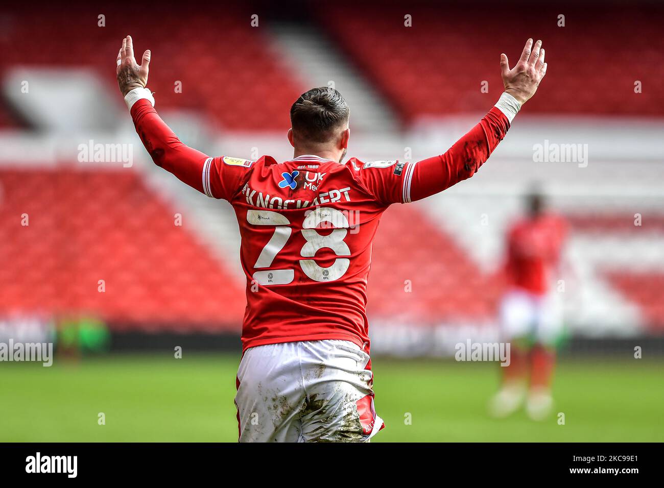 Anthony Knockaert (28) of Nottingham Forest gestures during the Sky Bet Championship match between Nottingham Forest and Bournemouth at the City Ground, Nottingham on Saturday 13th February 2021. (Photo by Jon Hobley/MI News/NurPhoto) Stock Photo