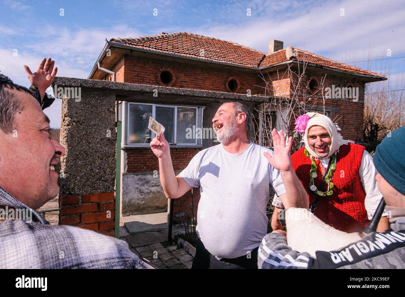 Pobeda village, Yambol. Bulgaria. Men dressed as scary creatures walk