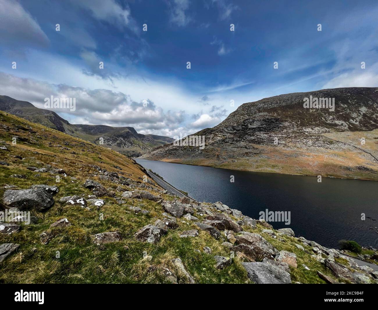 Welsh Rivers From Aerial An aerial view of river surrounded by rocky Welsh mountains Stock Photo ...