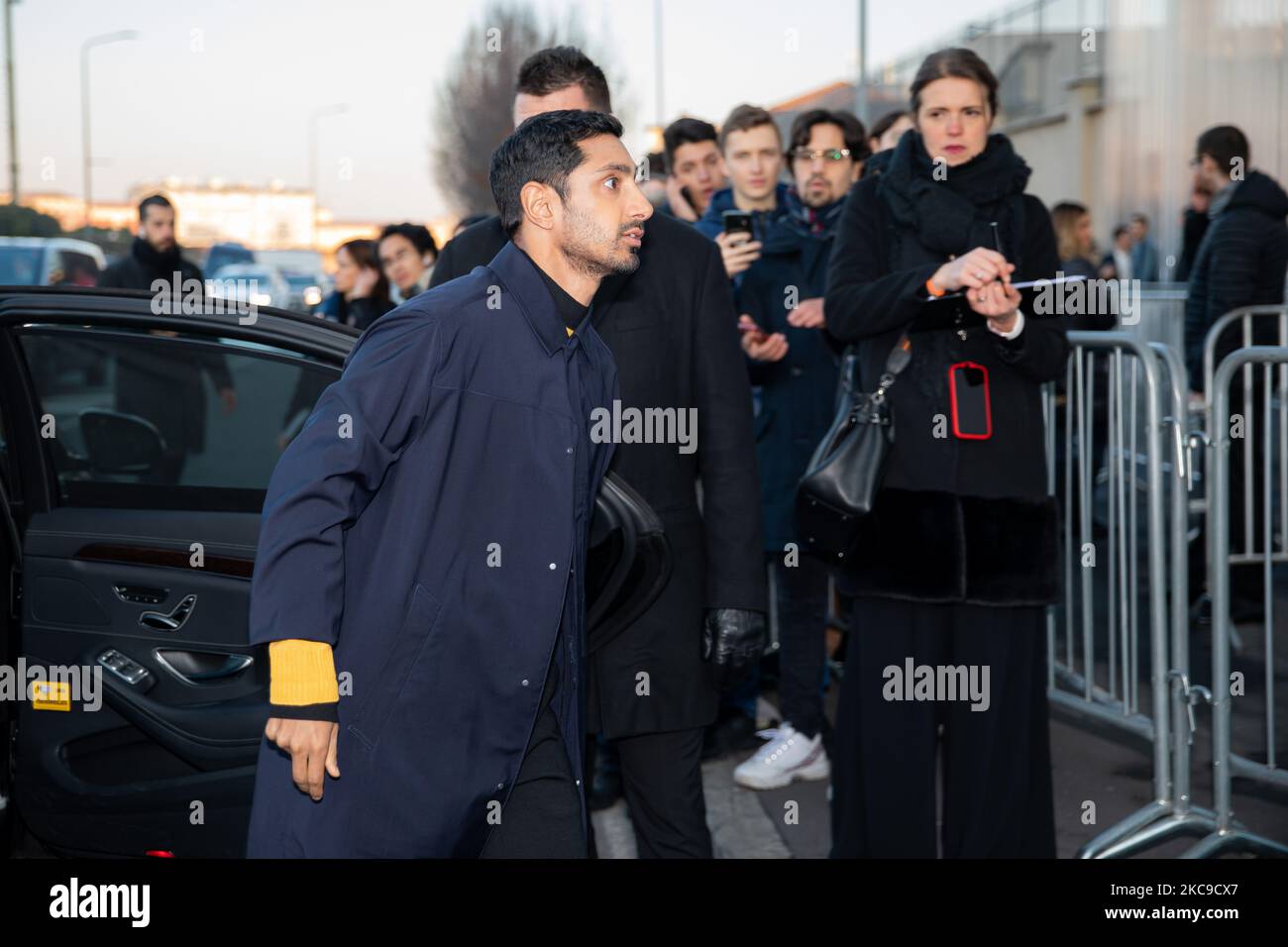 Riz Ahmed attends the Prada fashion show during Milan Men's Fashion Week Fall/Winter 2020/2021 on January 12, 2020 in Milan, Italy (Photo by Alessandro Bremec/NurPhoto) Stock Photo