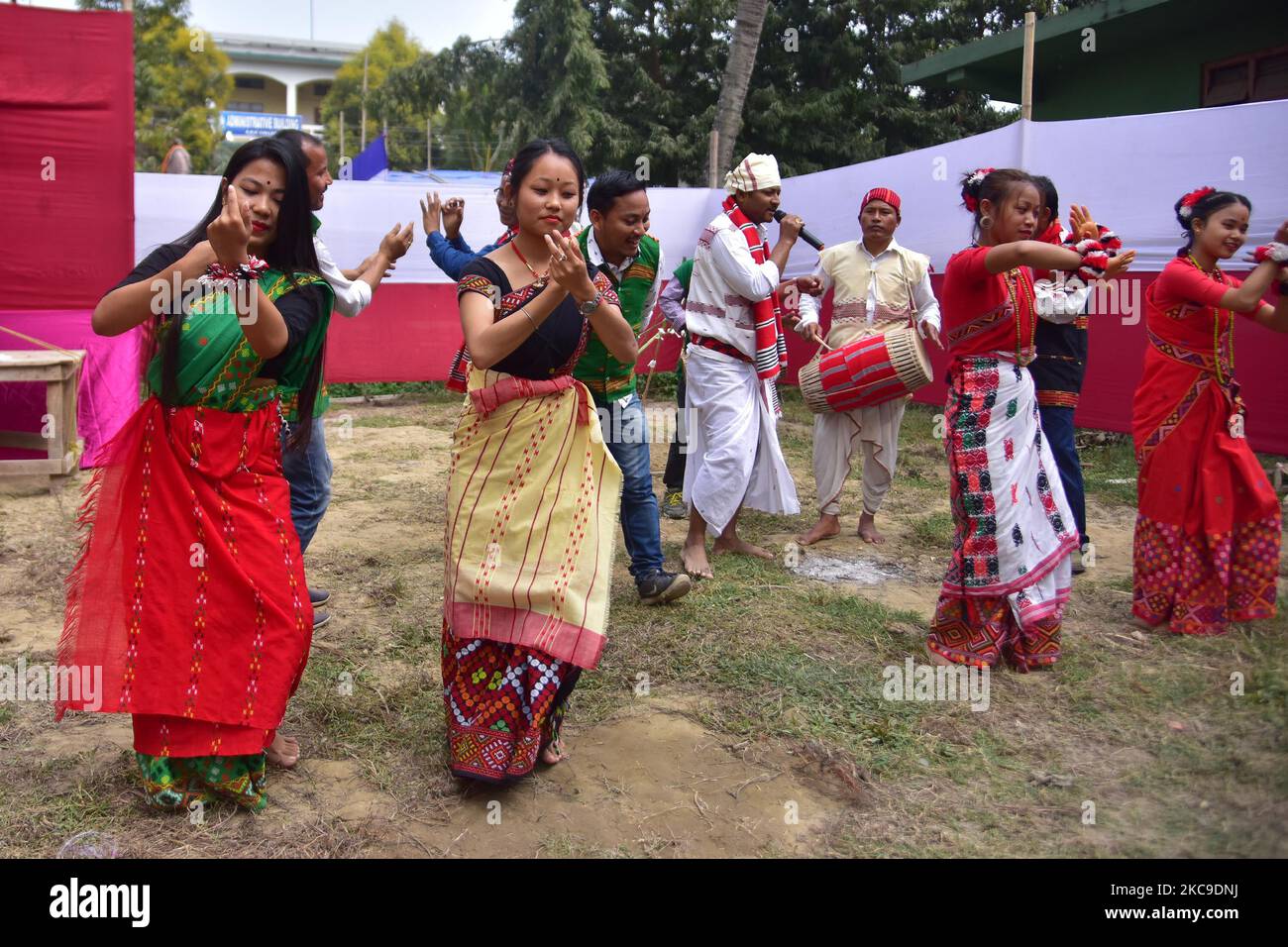 Mishing tribals perform their traditional dance during AliAyeLigang