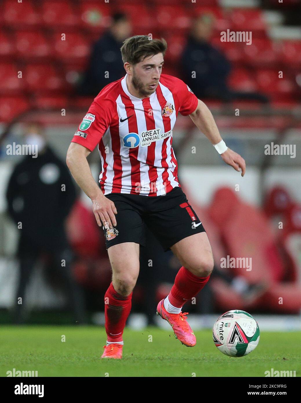 Lynden Gooch of Sunderland during the EFL Trophy match between Sunderland and Lincoln City at the Stadium Of Light, Sunderland on Wednesday 17th February 2021. (Photo by MI News/NurPhoto) Stock Photo