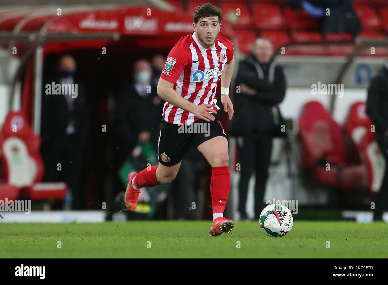 Lynden Gooch of Sunderland during the EFL Trophy match between Sunderland and Lincoln City at the Stadium Of Light, Sunderland on Wednesday 17th February 2021. (Photo by MI News/NurPhoto) Stock Photo