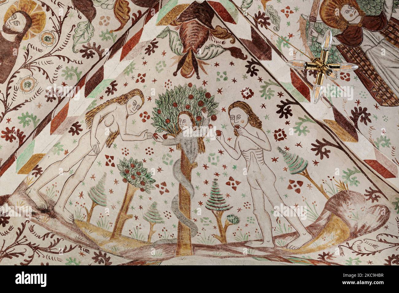 the temptation and fall of man, fresco in Fanefjord church, Denmark, October 10, 2022 Stock Photo