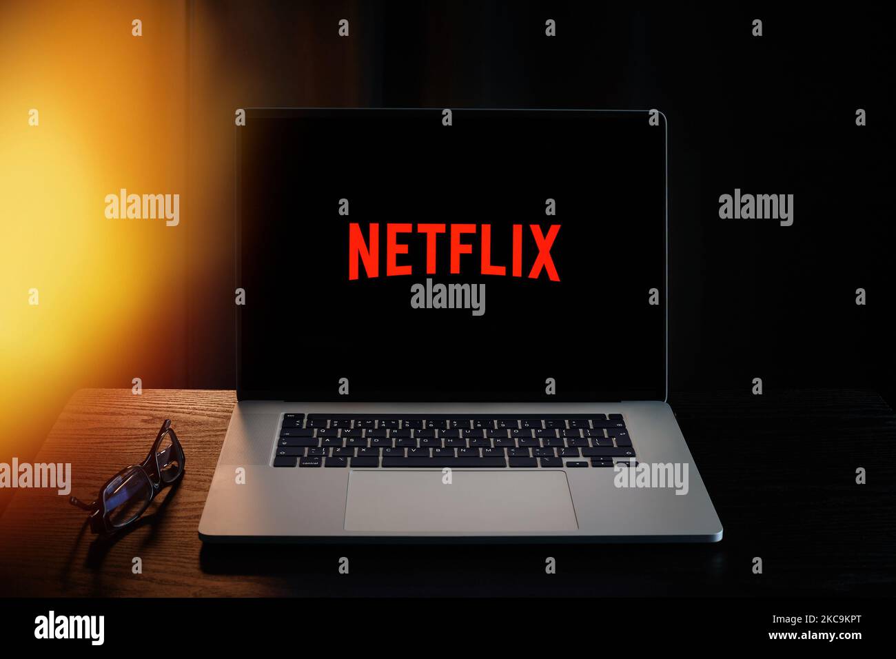 Netflix on laptop screen. Streaming service Stock Photo