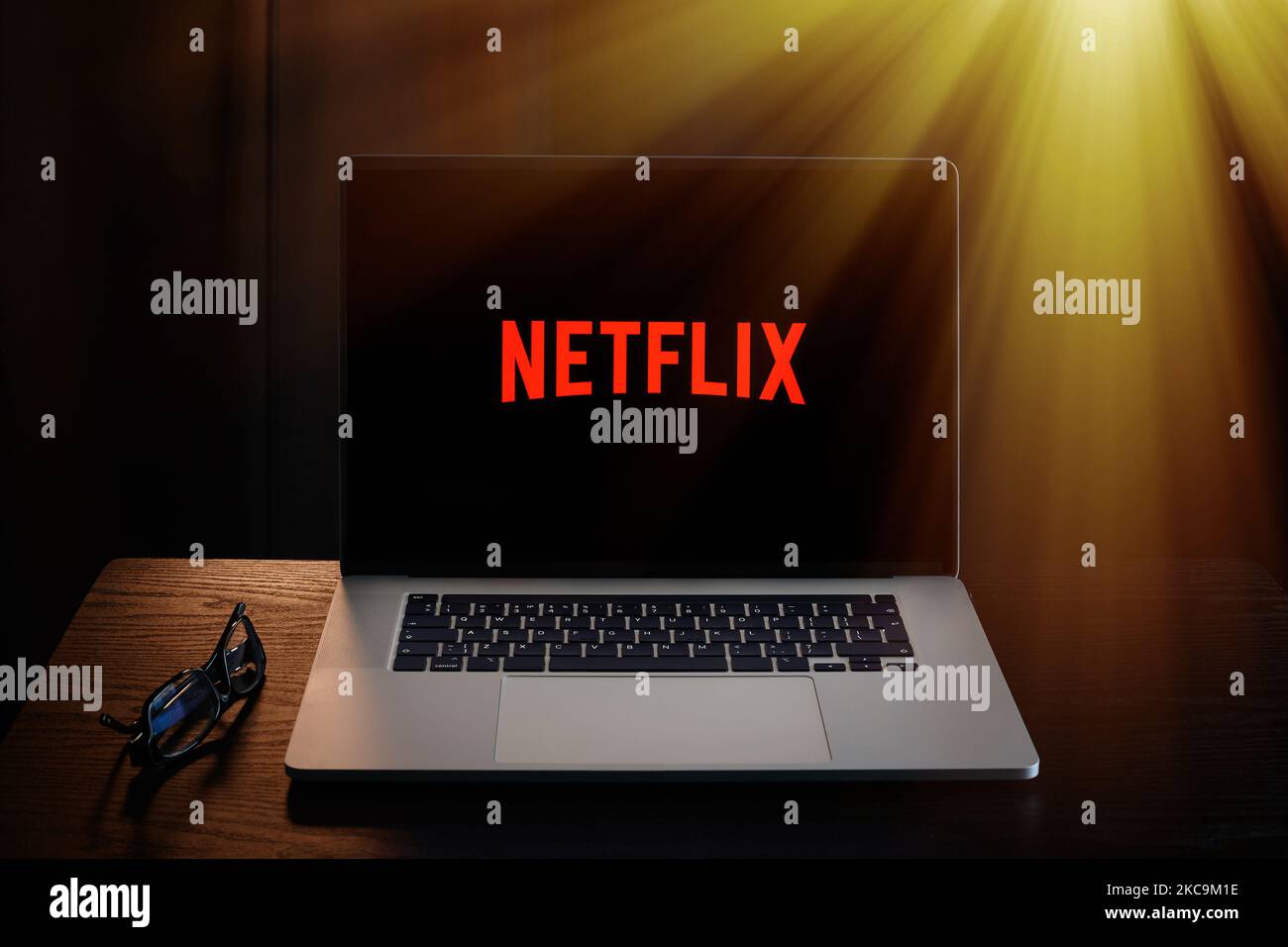 Netflix on laptop screen. Streaming service Stock Photo