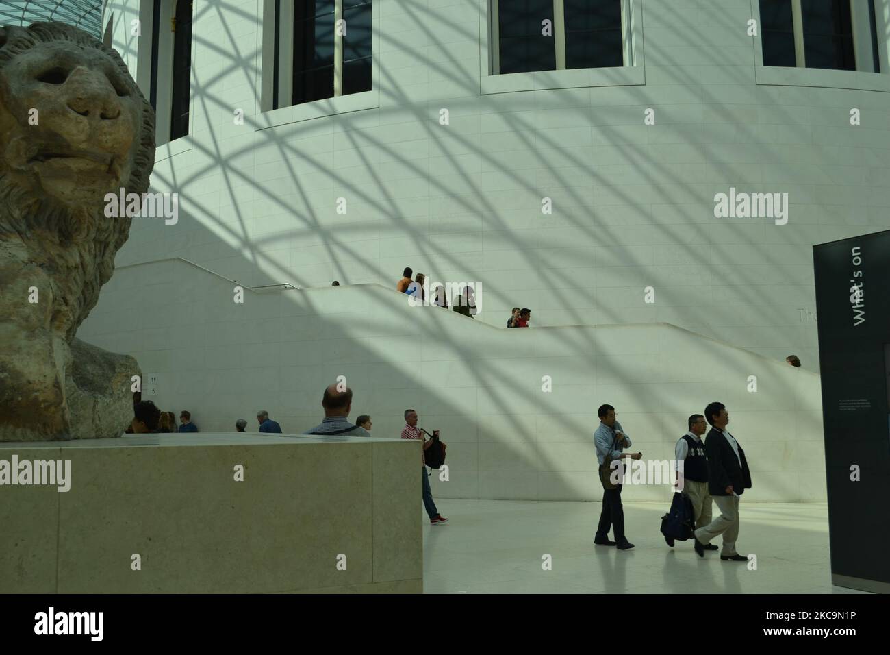 The inside of the British Museum in London with touritst Stock Photo
