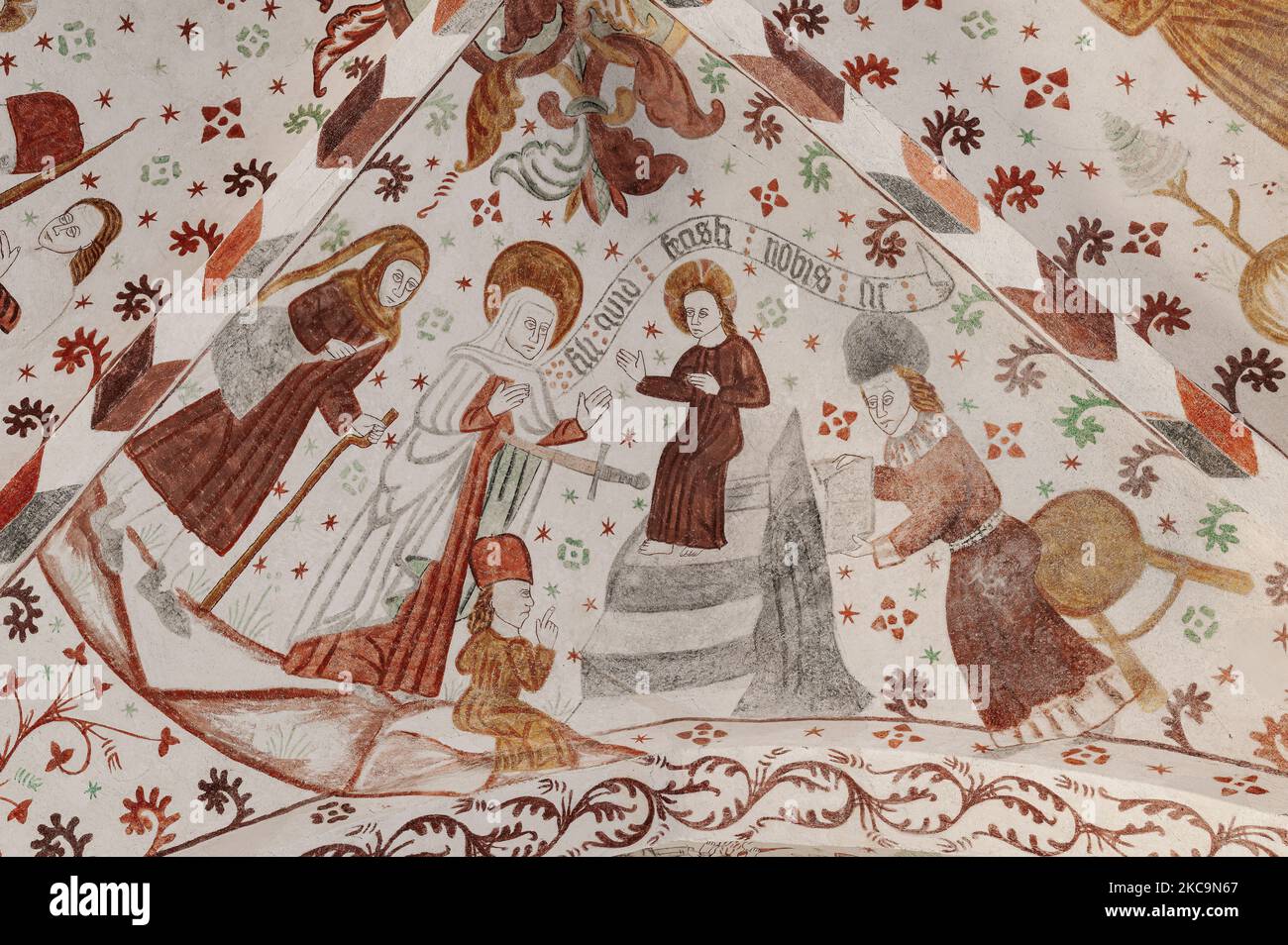 Christ among the Doctors, a fresco in Fanefjord church, Denmark, October 10, 2022 Stock Photo
