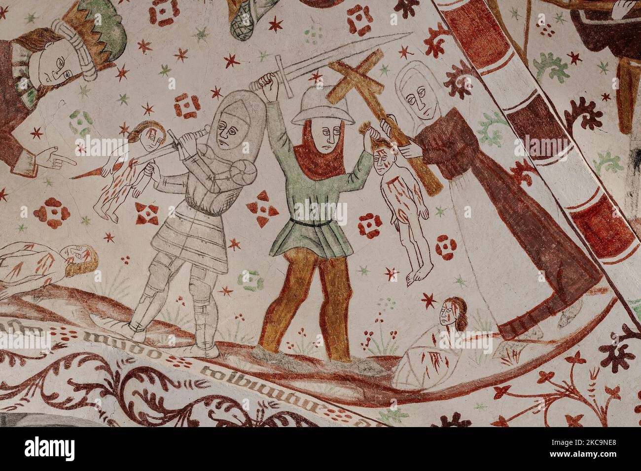 Massacre of the Innocents in Bethlehem, an ancient fresco in Fanefjord church, Denmark, October 10, 2022 Stock Photo