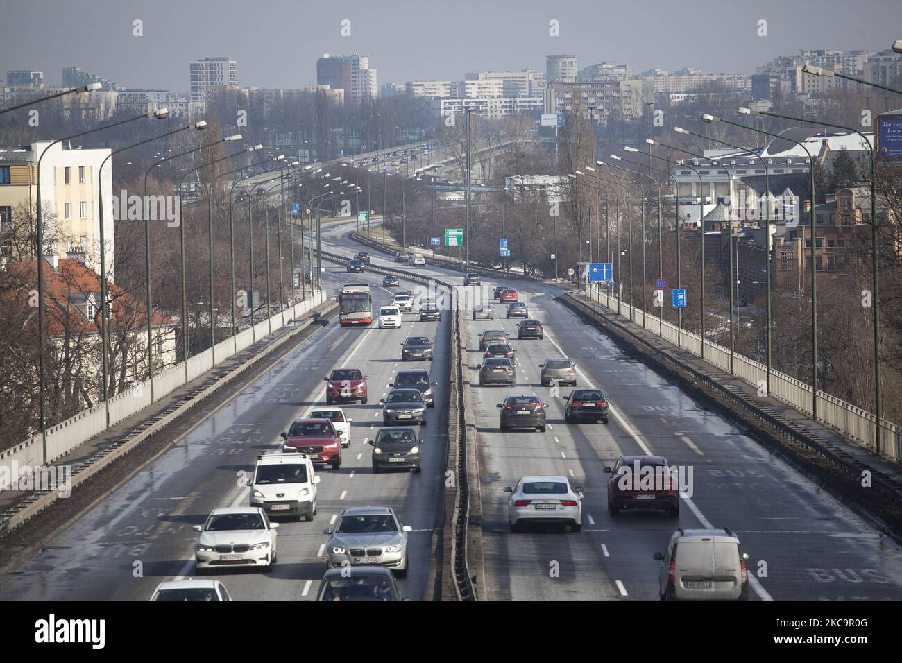 Lazienkowska route seen in Warsaw on February 21, 2021 (Photo by Maciej Luczniewski/NurPhoto) Stock Photo