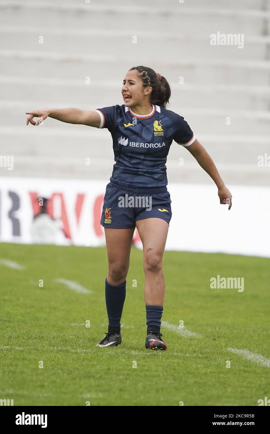 player of Spain during match 19 between Spain and Kenya during Day Two of The Madrid Rugby Sevens International Tournament at Universidad Complutense de Madrid on February 21, 2021 in Madrid, (Photo by Oscar Gonzalez/NurPhoto) Stock Photo