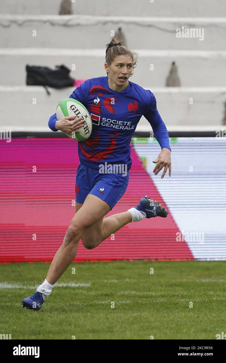 player of france during match 20 between Poland and France during Day Two of The Madrid Rugby Sevens International Tournament at Universidad Complutense de Madrid on February 21, 2021 in Madrid, (Photo by Oscar Gonzalez/NurPhoto) Stock Photo